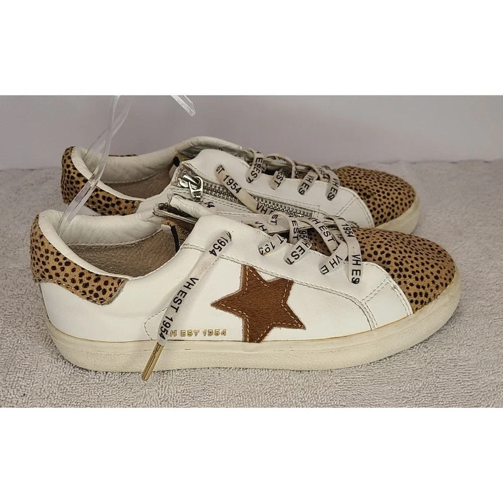 Vintage Havana Sneaker Womens Size 5 White Cheetah Print Star Zip Calf Hair Shoe